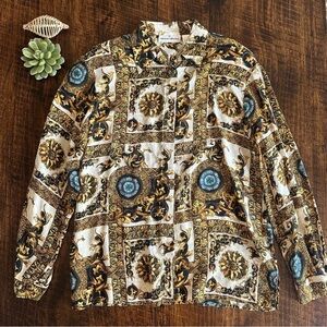 Caracas Collection | 100% Silk Baroque Print Button Down Shirt, Size M